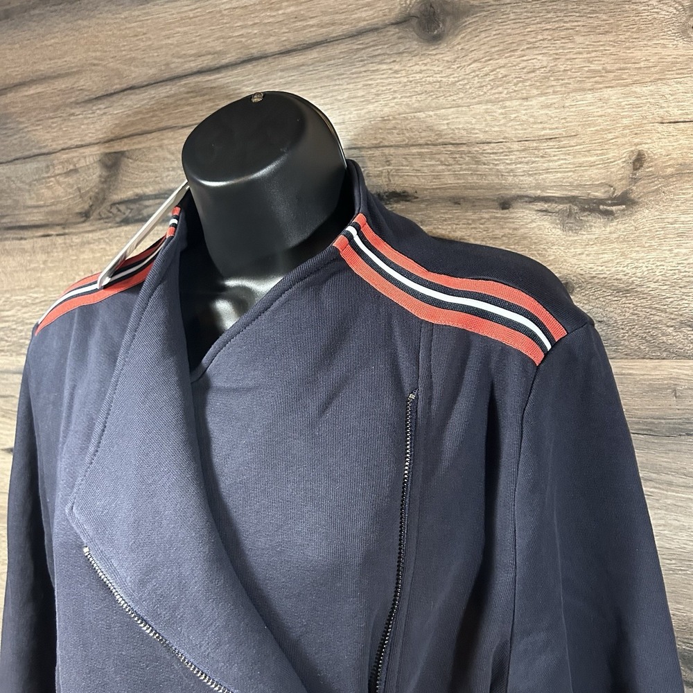 NEW Saint + Sofia Women's Cotton Biker Jacket - Navy/Red Stripe Size 12 - Picture 4 of 8